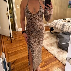 Leopard Print Halter Maxi Dress, size M